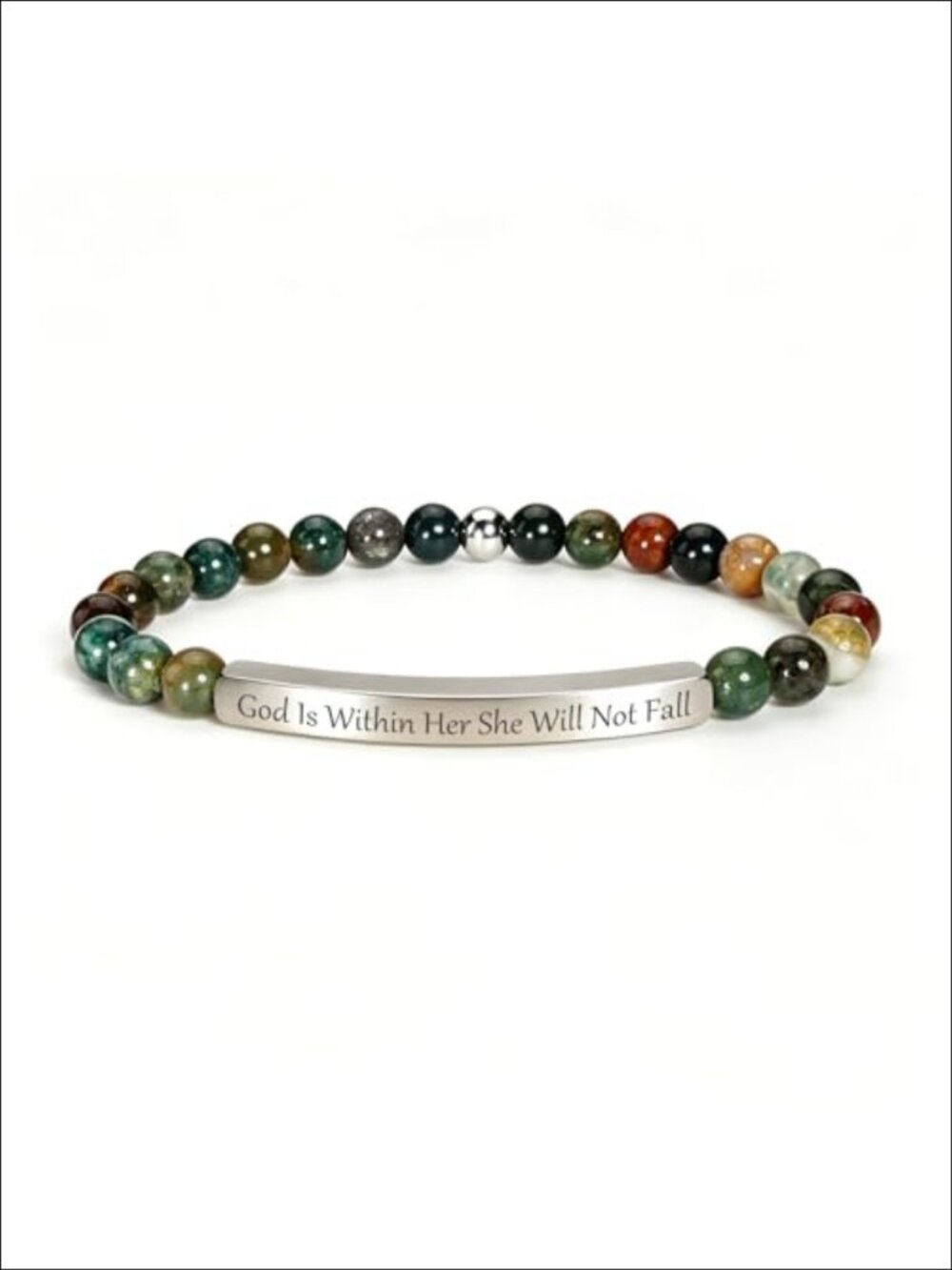 Indian Agate Beaded Bracelet 18K Gold Plated Christian Bible Verse Gift